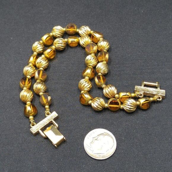 Vintage Two Strand Gold Plated Beaded Bracelet, 1960s, 7 3/8 Inches - Picture 6 of 6